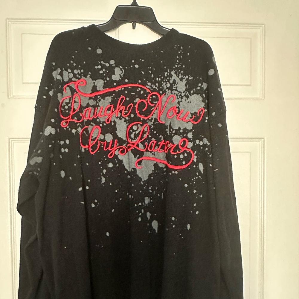 Black Graphic Shirt with Red and Gray Design
